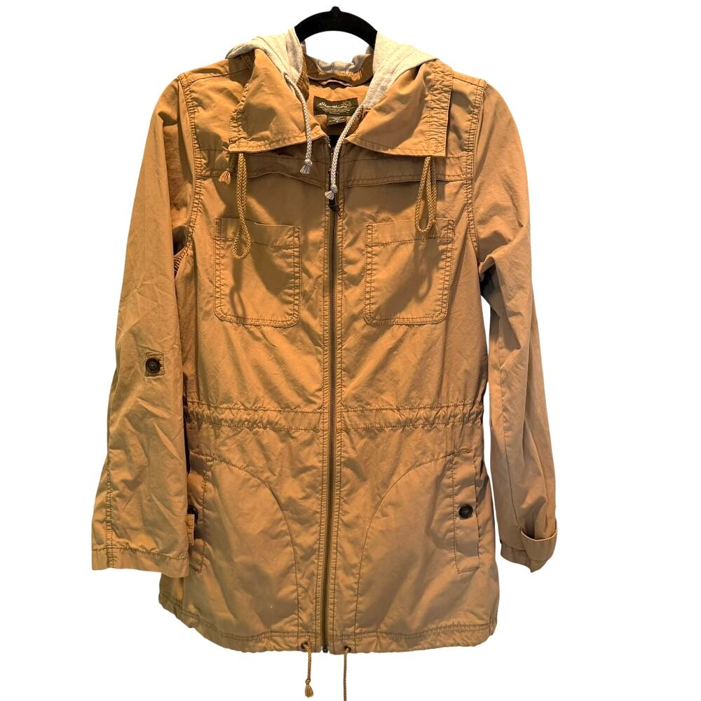 Eddie Bauer Women's Full Zip Tan Khaki Urban Utility Hoodie Jacket Size M Cotton